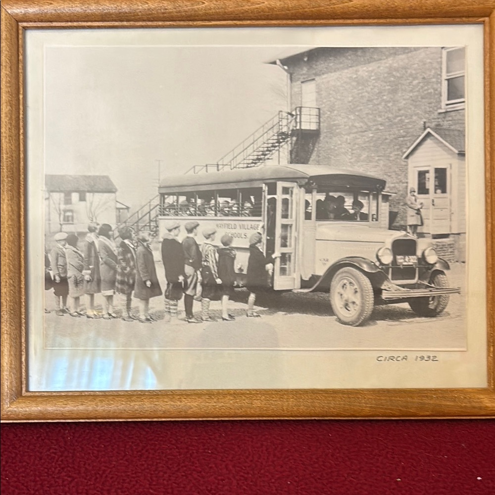 Vintage Mayfield Village School Bus Framed Photo